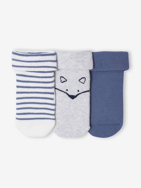 Set van 3 paar sokken « renard » baby jongen grijsblauw - vertbaudet enfant 