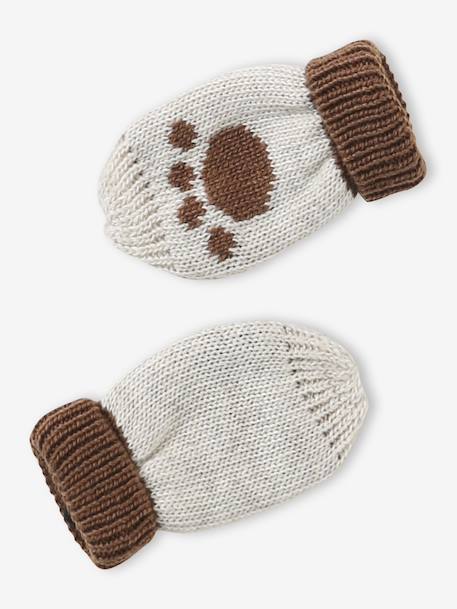 Ensemble Bonnet Péruvien Jacquard Ours Snood et Moufles beige chiné - vertbaudet enfant 