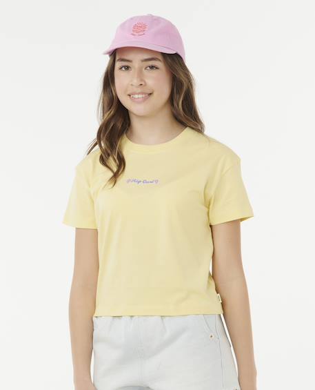 T-shirt fille Sunset Skies Crop jaune+rose - vertbaudet enfant 