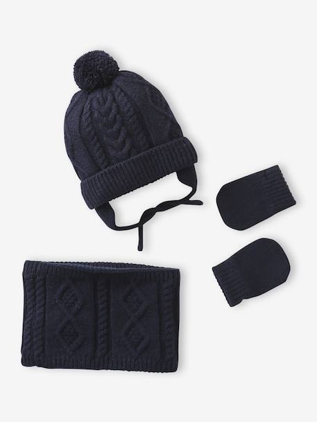 Ensemble Bonnet Snood Moufles Bébé Garçon encre - vertbaudet enfant 