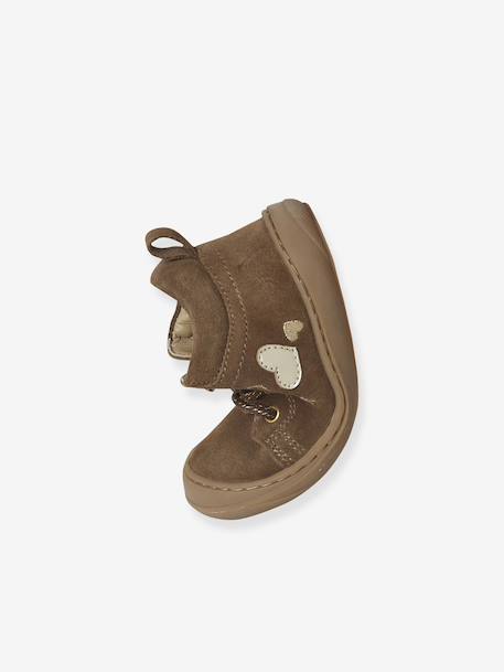 Bottillons bébé cuir à lacets premiers pas marron+rose - vertbaudet enfant 