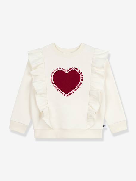 Sweater voor meisjes van bedrukt katoen met ruches PETIT BATEAU ecru - vertbaudet enfant 