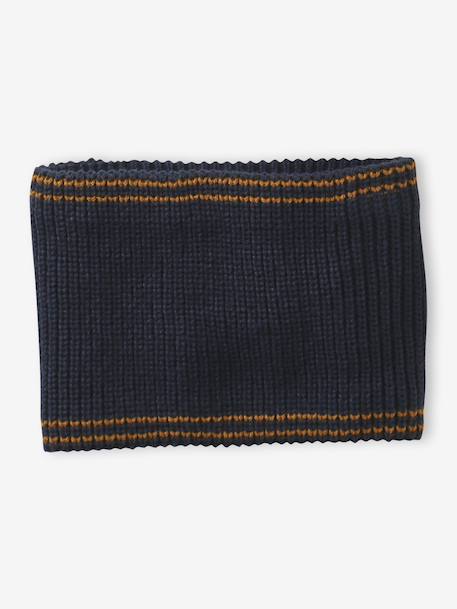 Ensemble rayé garçon bonnet + snood + moufles/gants bleu chambray+kaki - vertbaudet enfant 