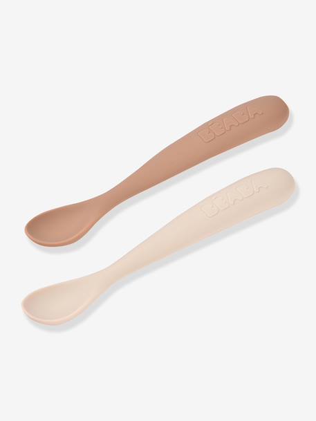 Lot de 2 cuillères ergonomiques 1er âge beige+rose pâle+vert - vertbaudet enfant 
