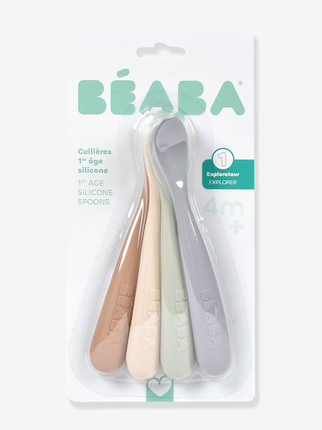 Set van 4 siliconen lepels 1e leeftijd BEABA beige - vertbaudet enfant 