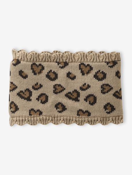 Ensemble léopard coeurs bonnet, snood et moufles bébé taupe - vertbaudet enfant 