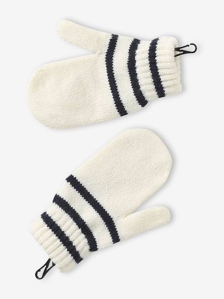 Ensemble rayé garçon bonnet + snood + moufles/gants écru - vertbaudet enfant 