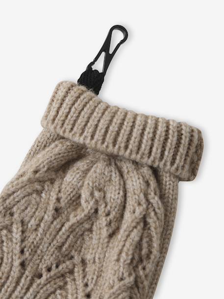 Geborduurde set voor meisjes muts + snood + wanten/handschoenen van opengewerkt breisel goudbeige - vertbaudet enfant 