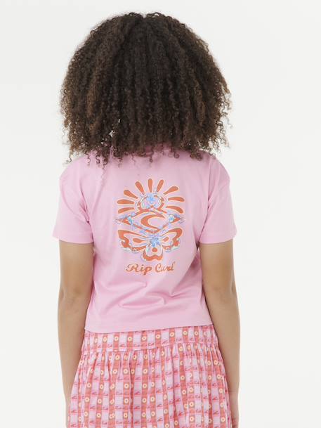 T-shirt Sunset Skies Crop RIP CURL voor meisjes geel+rozen - vertbaudet enfant 