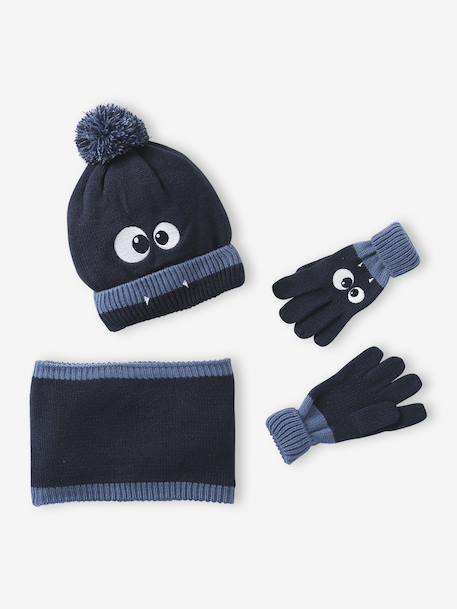 Ensemble garçon bonnet + snood + moufles/gants « Monstre » marine - vertbaudet enfant 