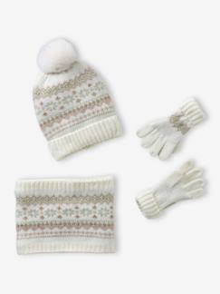 Meisje-Accessoires-Meisjesmuts, sjaal, handschoenen-Jacquard babyset muts + snood + wanten/handschoenen voor meisjes 