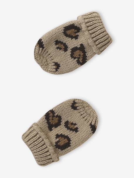 Ensemble léopard coeurs bonnet, snood et moufles bébé taupe - vertbaudet enfant 