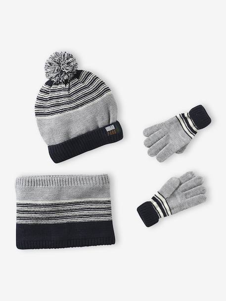 Kerstset muts Urban Park + snood + wanten/handschoenen jongen gemêleerd grijs - vertbaudet enfant 