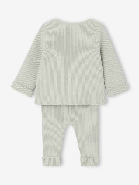 Ensemble bébé mixte gilet pantalon en tricot blanc+gris clair chiné+vert d'eau - vertbaudet enfant 