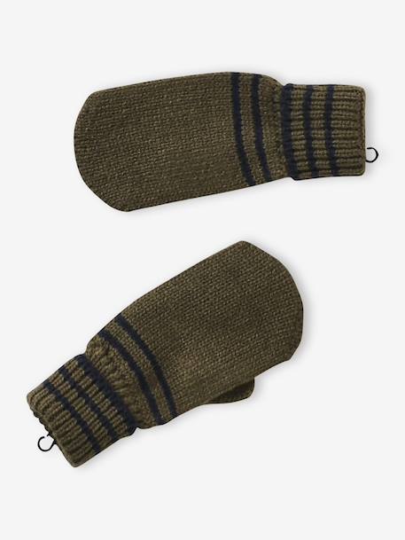 Ensemble rayé garçon bonnet + snood + moufles/gants bleu chambray+kaki - vertbaudet enfant 