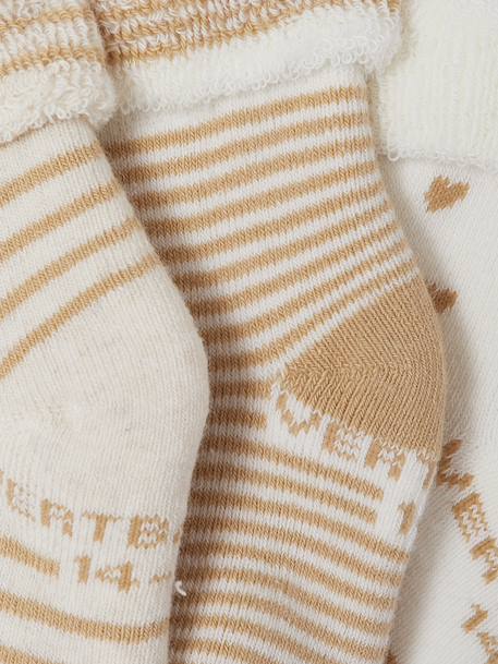 Lot de 3 paires de chaussettes bébé fille coeurs écru+noisette - vertbaudet enfant 