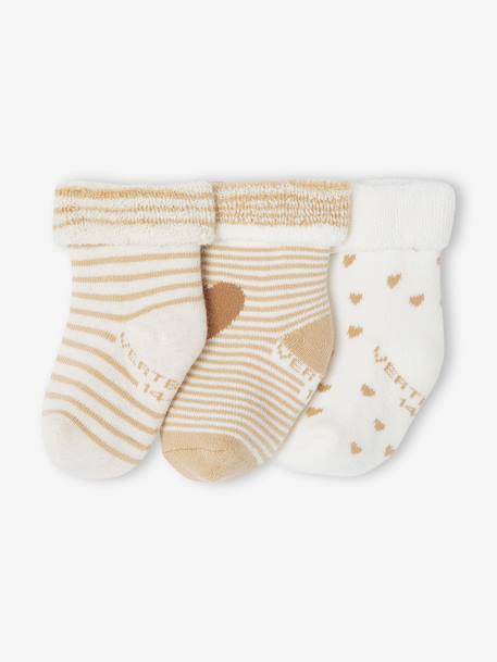 Lot de 3 paires de chaussettes bébé fille coeurs écru+noisette - vertbaudet enfant 