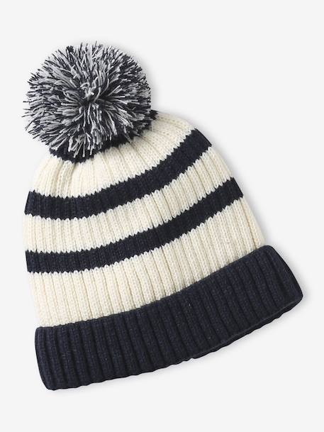 Ensemble rayé garçon bonnet + snood + moufles/gants écru - vertbaudet enfant 