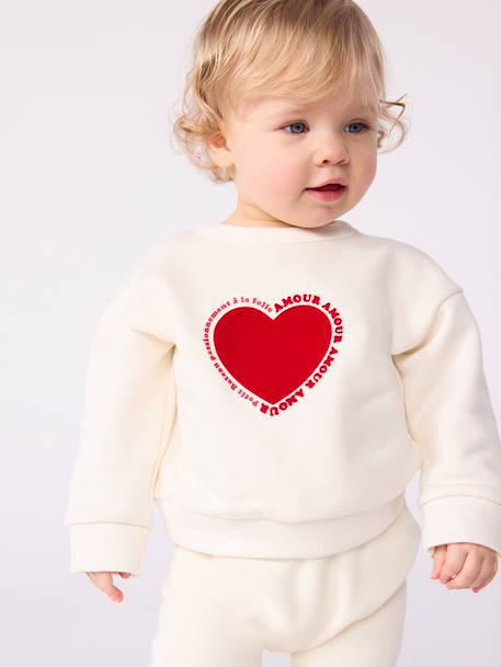 Sweat bébé en molleton motif c½ur écru - vertbaudet enfant 