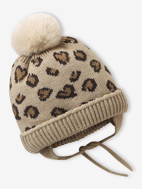 Ensemble léopard coeurs bonnet, snood et moufles bébé taupe - vertbaudet enfant 