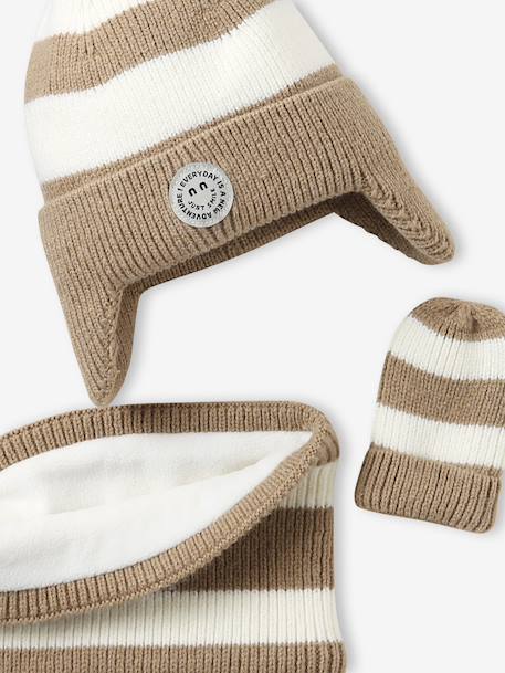Ensemble rayé bonnet péruvien, snood et moufles bébé rayé beige - vertbaudet enfant 