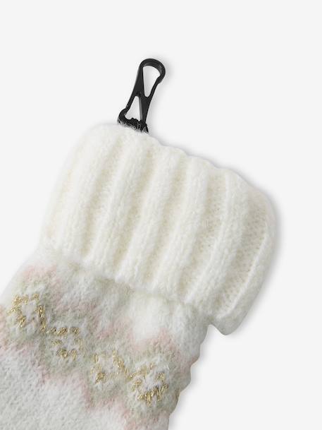 Jacquard babyset muts + snood + wanten/handschoenen voor meisjes ecru+rozen - vertbaudet enfant 