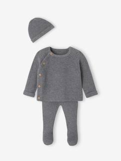 -3-delige babyset met gebreid vestje + broek + muts 