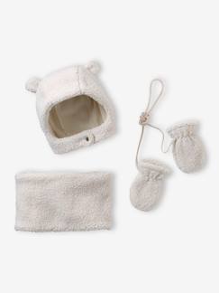 Bébé-Accessoires-Bonnet, écharpe, gants-Ensemble bonnet, snood et moufles bébé en sherpa