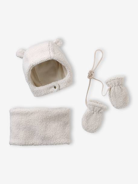 Ensemble bonnet, snood et moufles bébé en sherpa écru - vertbaudet enfant 
