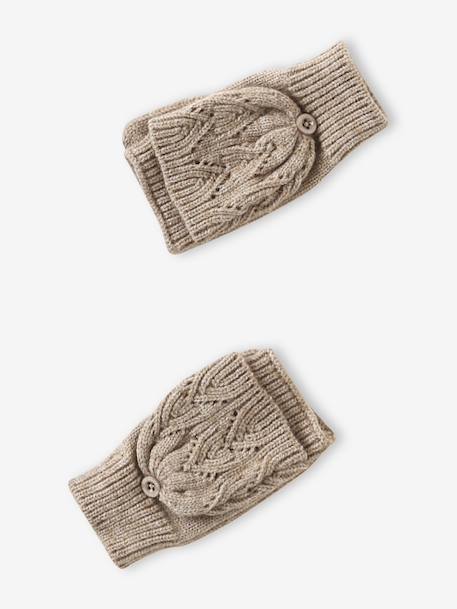 Geborduurde set voor meisjes muts + snood + wanten/handschoenen van opengewerkt breisel goudbeige - vertbaudet enfant 
