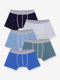 Jongens-Ondergoed-Set van 5 boxershorts voor jongens van effen katoen PETIT BATEAU 