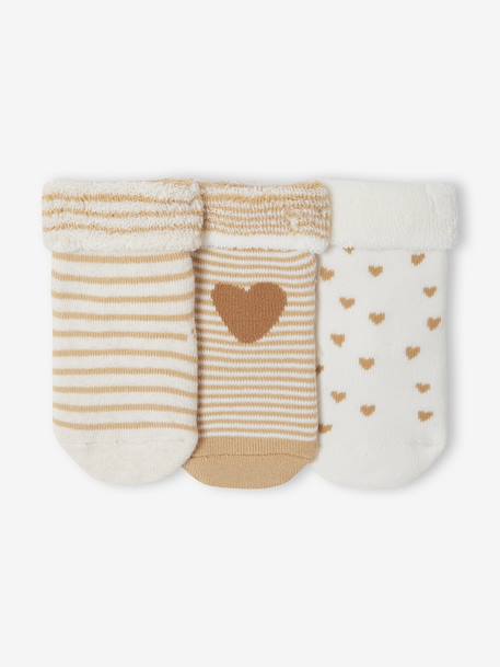 Set van 3 paar sokken « c½urs » babymeisje ecru+hazelnoot - vertbaudet enfant 