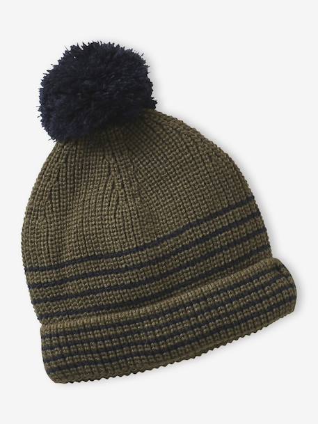 Ensemble rayé garçon bonnet + snood + moufles/gants bleu chambray+kaki - vertbaudet enfant 