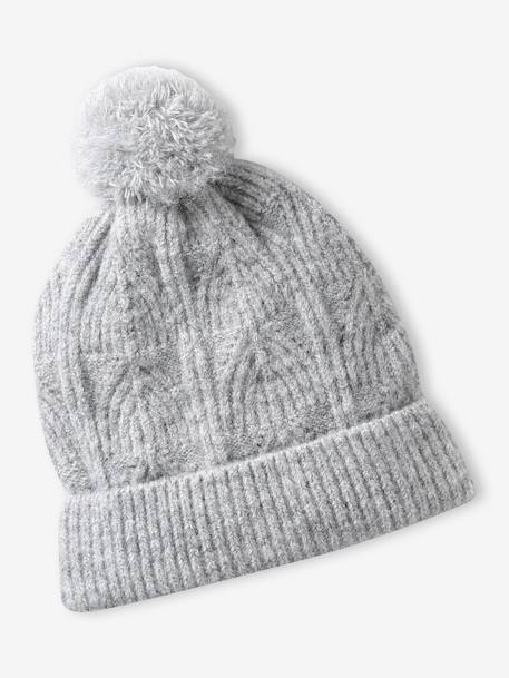 Ensemble fille bonnet, snood, gants en maille fantaisie gris chiné+ROSE - vertbaudet enfant 