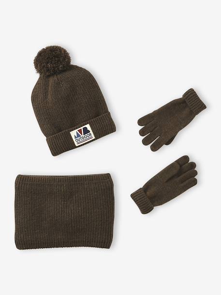 Babyset jongen muts + snood + wanten/handschoenen « Outdoor » grijsblauw+kaki - vertbaudet enfant 