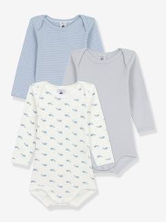 -Set van 3 body's Walvissen baby PETIT BATEAU lange mouwen 