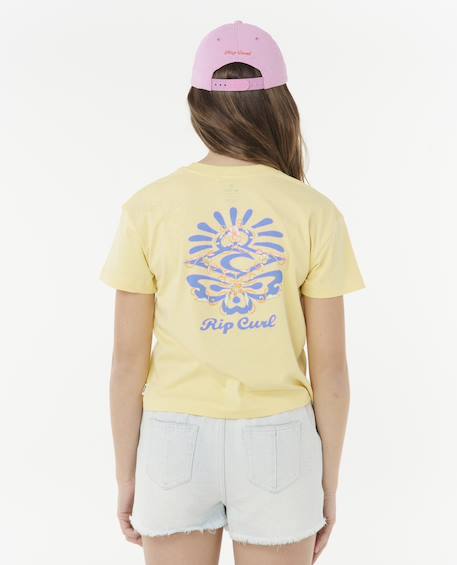 T-shirt Sunset Skies Crop RIP CURL voor meisjes geel+rozen - vertbaudet enfant 