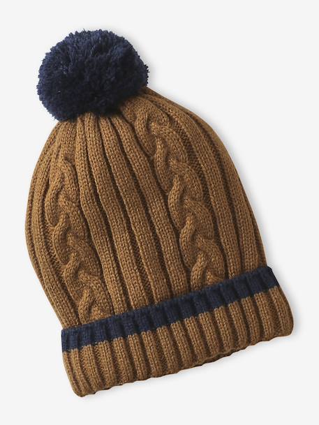 Ensemble torsadé garçon bonnet + snood + moufles/gants ocre - vertbaudet enfant 