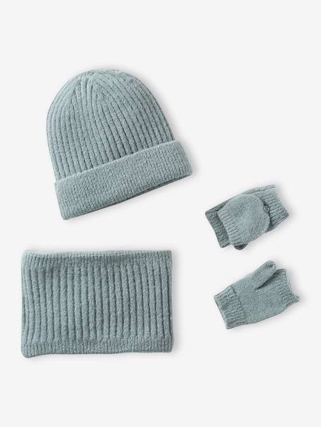 Meisjes set muts + snood + wanten/handschoenen saliegroen - vertbaudet enfant 