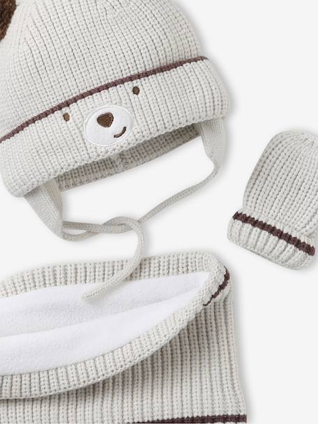Ensemble bonnet « Ourson », snood et moufles bébé argile - vertbaudet enfant 