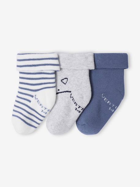 Set van 3 paar sokken « renard » baby jongen grijsblauw - vertbaudet enfant 