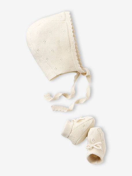 Ensemble bonnet et chaussons bébé naissance en maille ajourée écru - vertbaudet enfant 