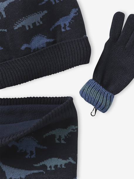 Babyset voor jongens muts + snood + wanten/handschoenen « Dinos » marineblauw - vertbaudet enfant 