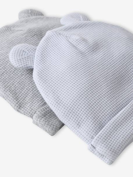 Lot de 2 bonnets naissance à oreilles d'ours bleu pâle+écru - vertbaudet enfant 