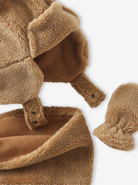 Ensemble chapka, snood et moufles bébé en sherpa sable - vertbaudet enfant 