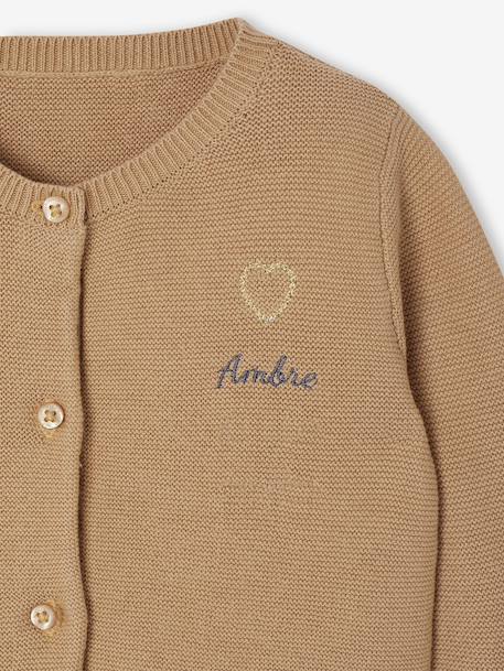 Cardigan broderie dorée coeur bébé ivoire+ocre+vieux rose - vertbaudet enfant 