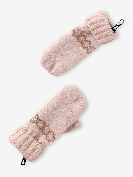 Ensemble jacquard fille bonnet + snood + moufles/gants écru+rose - vertbaudet enfant 