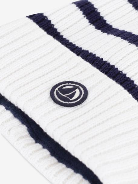 Gestreepte PETIT BATEAU muts voor kinderen van gebreide stof met fleece voering marineblauw - vertbaudet enfant 