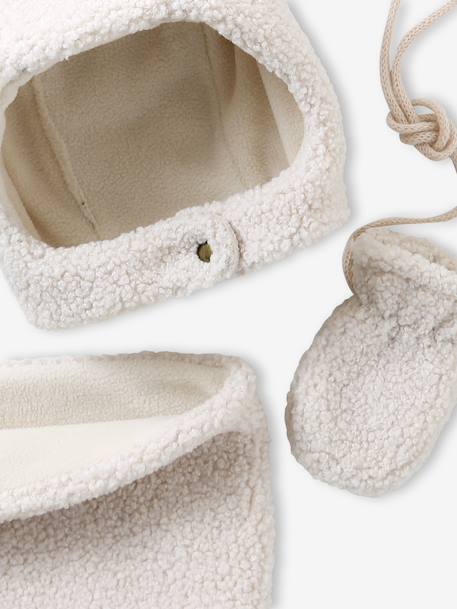 Babyset muts, snood en wanten baby in sherpa ecru - vertbaudet enfant 