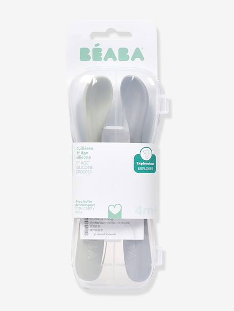 Lot de 2 cuillères ergonomiques 1er âge beige+rose pâle+vert - vertbaudet enfant 